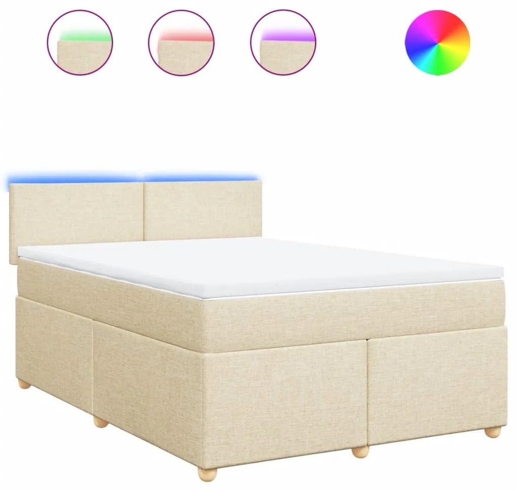 vidaXL Κρεβάτι Boxspring με Στρώμα Κρεμ 140x200 εκ. Υφασμάτινο