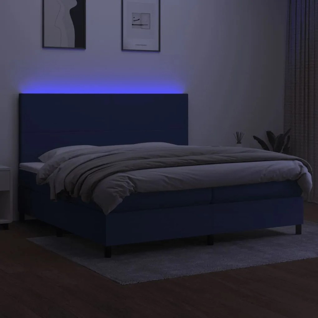 Κρεβάτι Boxspring με Στρώμα &amp; LED Μπλε 200x200 εκ. Υφασμάτινο - Μπλε