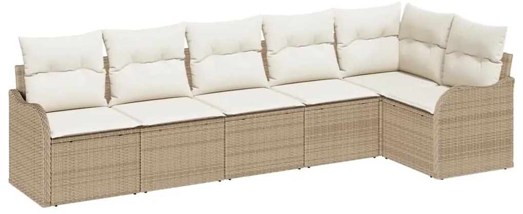 vidaXL Σετ Καναπέ Κήπου με μαξιλάρι 6 pcs Μπεζ Πολυ ράταν