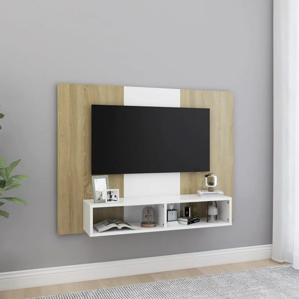 vidaXL Έπιπλο Τηλεόρασης Τοίχου Λευκό/Sonoma Δρυς 120x23,5x90εκ Μοριοσ