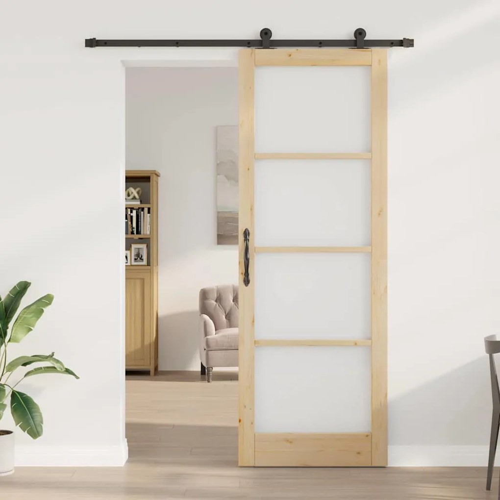 vidaXL Συρόμενη Πόρτα Χειροκίνητος Καφέ 83 x 232 εκ. Ξύλο και μέταλλο