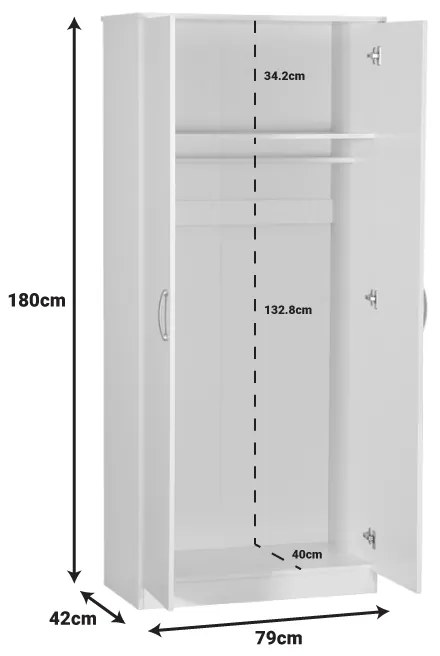 Ντουλάπα ρούχων δίφυλλη Zelia pakoworld σε sonoma-oak απόχρωση 79x42x180εκ - 249-000067