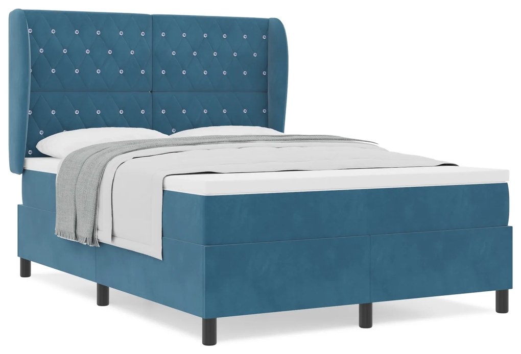 vidaXL Κρεβάτι Box Spring με Στρώμα Σκούρο Μπλε 140x190 εκ. Βελούδο