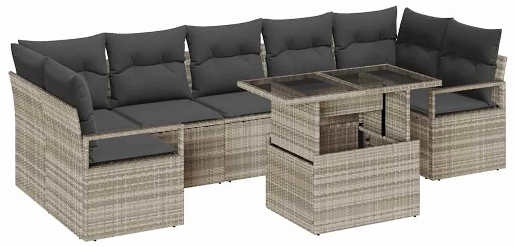 vidaXL Σετ Καναπέ Κήπου με αποθήκευση 8 pcs Ανοιχτό γκρι Πολυ ράταν