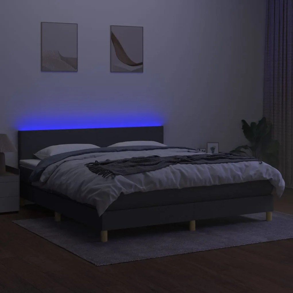 vidaXL Κρεβάτι Boxspring με Στρώμα & LED Σκ.Γκρι 160x200 εκ Υφασμάτινο