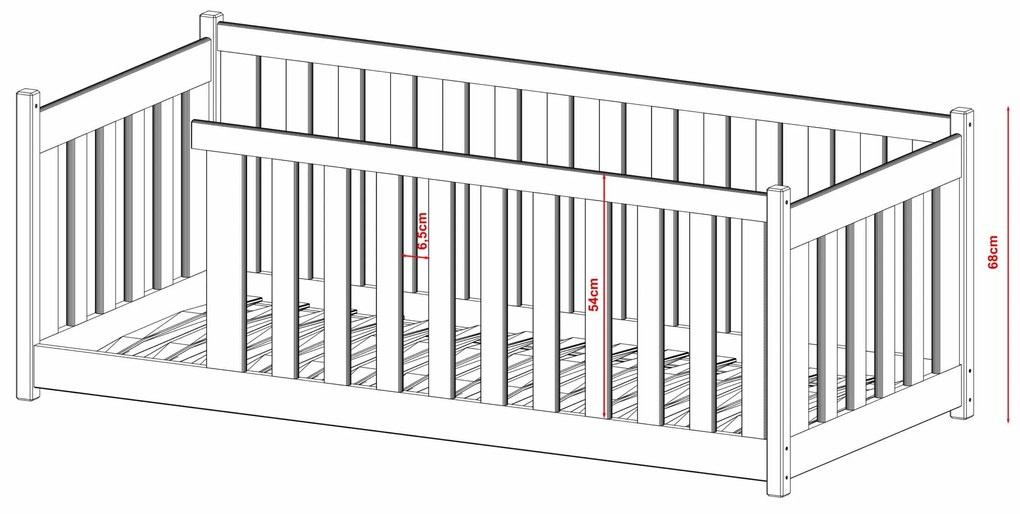 Kρεβάτι Montessori Concept με Κάγκελα 54cm από μασίφ ξύλο Natural  90×200cm (Δώρο 10% Έκπτωση στο Στρώμα)