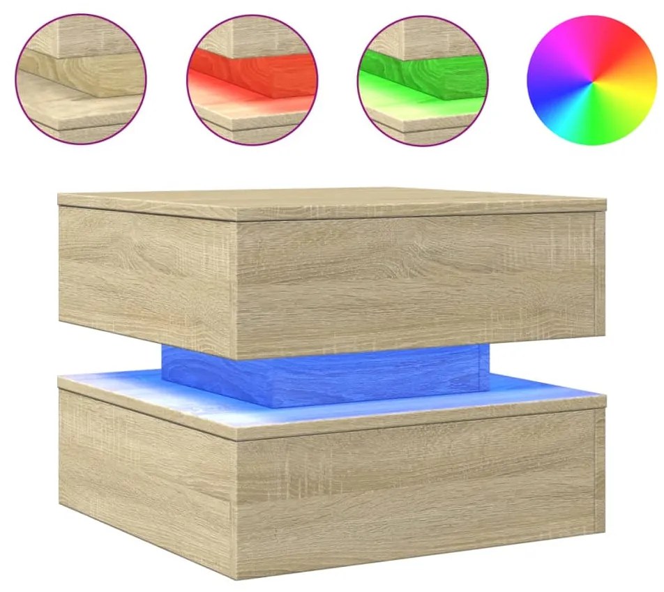 vidaXL Τραπεζάκι Σαλονιού με LED Sonoma Δρυς 50x50x40 εκ.
