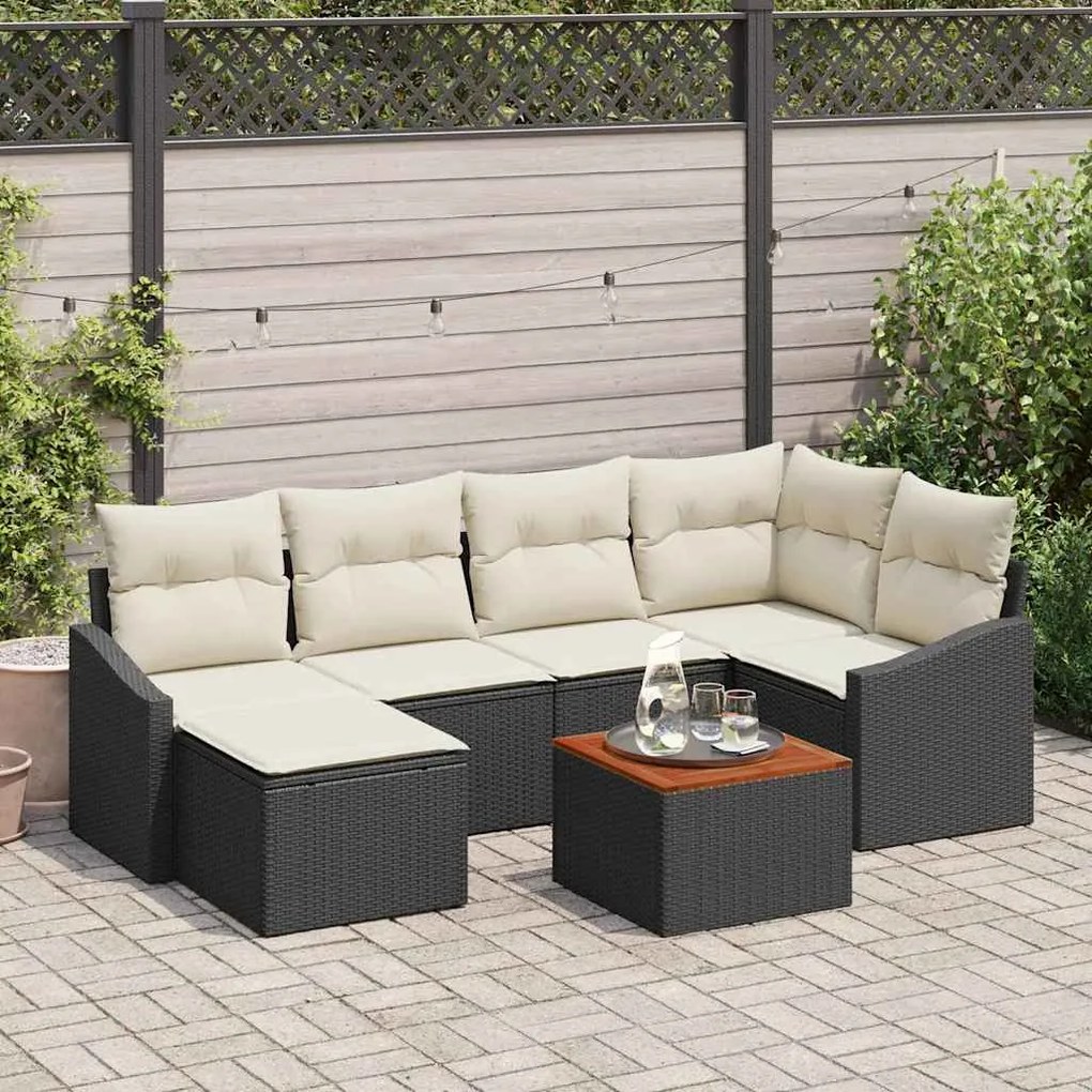 vidaXL Σετ Καναπέ Κήπου με μαξιλάρι 7 pcs Μαύρο Πολυ ράταν