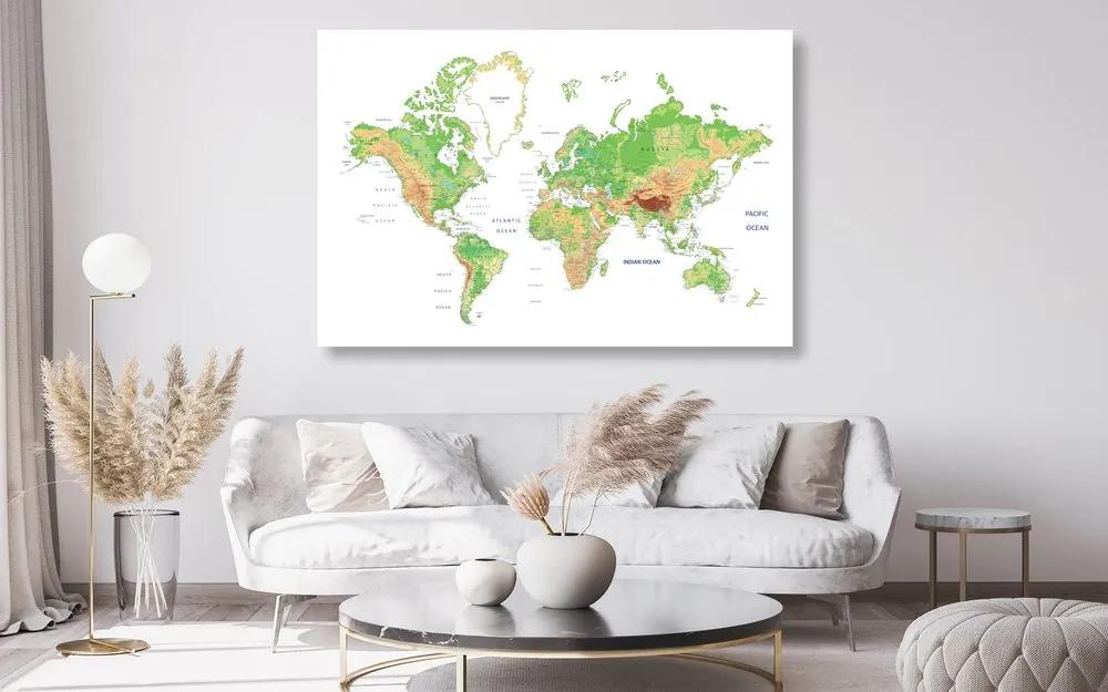 Εικόνα στον κλασικό παγκόσμιο χάρτη από φελλό με λευκό φόντο - 90x60  place