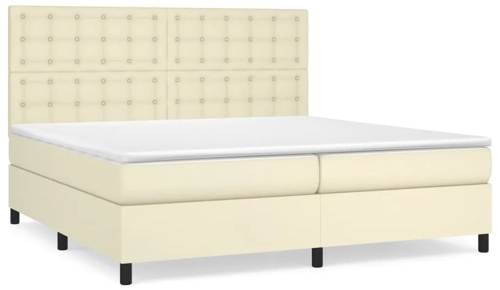 vidaXL Κρεβάτι Boxspring με Στρώμα Κρεμ 200x200 εκ. Συνθετικό Δέρμα