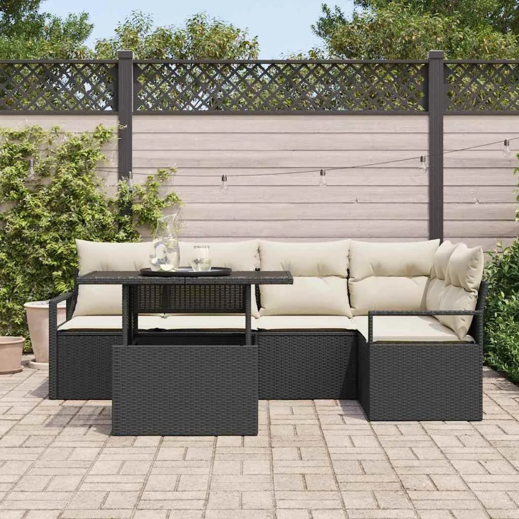 vidaXL Σετ Καναπέ Κήπου 6 pcs Μαύρο και κρεμ 100 x 55 x 73 εκ