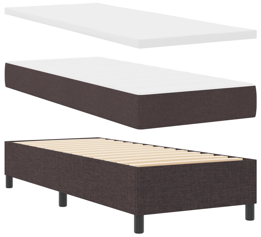 vidaXL Box Spring Κρεβάτι με Στρώμα & Πάγκο Σκούρο Καφέ 80x200 εκ Ύφασμα