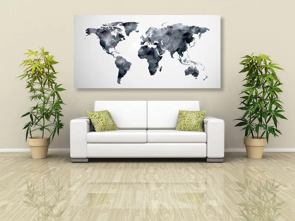 Εικόνα σε πολυγωνικό παγκόσμιο χάρτη από φελλό σε ασπρόμαυρο σχέδιο