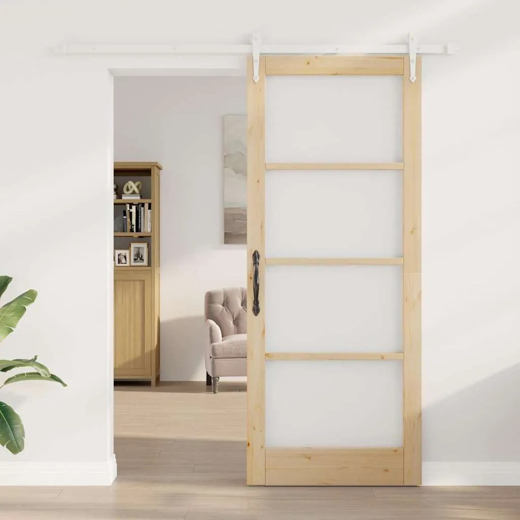 vidaXL Ολισθητή Πόρτα Χειροκίνητος Καφέ 86 x 211 cm Ξύλο και μέταλλο