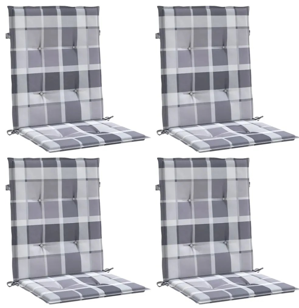 vidaXL Μαξιλάρια Καρέκλας Κήπου Πλάτη 4τεμ Γκρι Καρό 100x50x3εκ Oxford