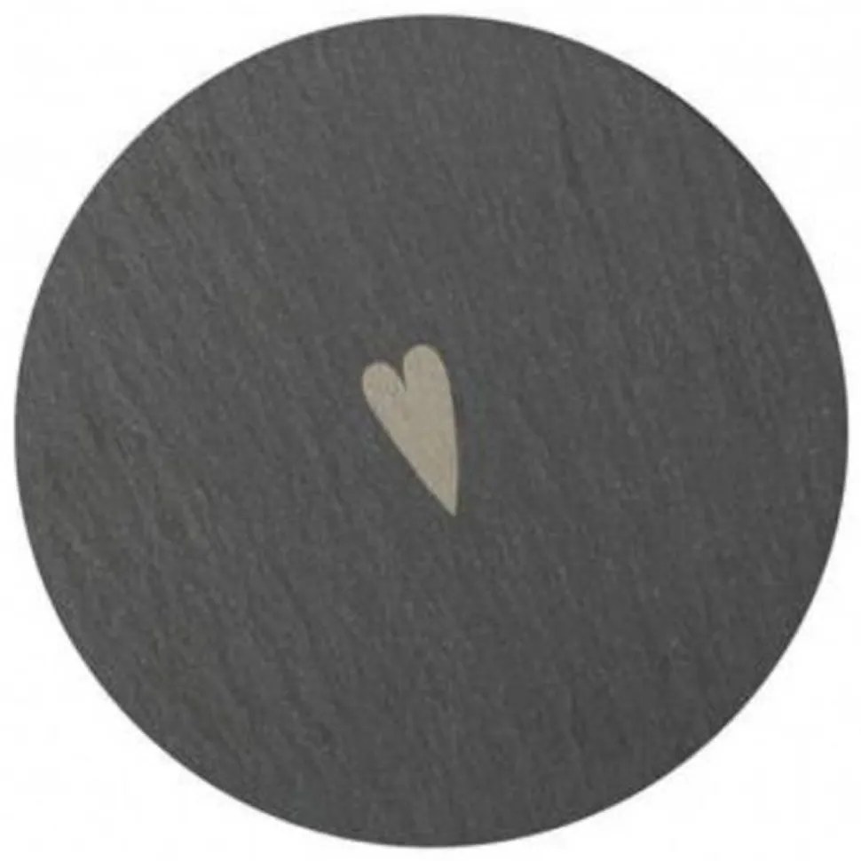 Σουβέρ Heart (Σετ 2Τμχ) LBTRD0015255 Φ10cm Grey Raeder Σχιστόλιθος