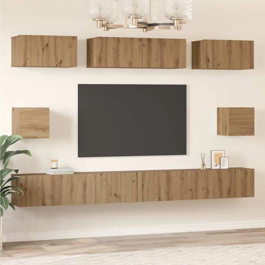 vidaXL Σετ επίπλου τηλεόρασης Επιτοίχιο 8 pcs artisan δρυς