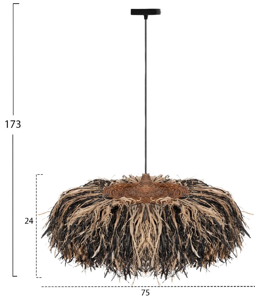 ΦΩΤΙΣΤΙΚΟ ΟΡΟΦΗΣ ORDEM HM4715 ΚΑΠΕΛΟ ΙΝΕΣ SISAL &amp; ΜΠΑΝΑΝΑΣ-ΜΑΥΡΟ &amp; ΦΥΣΙΚΟ Φ75εκ