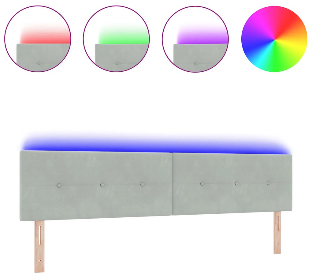 vidaXL LED Κεφαλάρι με Κουμπιά και Ραφή σε Ανοιχτό Γκρι 100 εκ Βελούδο