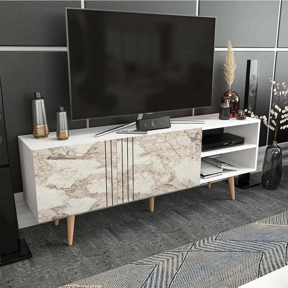 Έπιπλο Τηλεόρασης Ronas 322RTC2455 160x35x38,6cm Marble Effect White