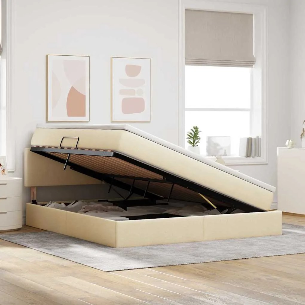 vidaXL Κρεβάτι με αποθηκευτικό χώρο και LED Κρέμ 180 x 200 cm