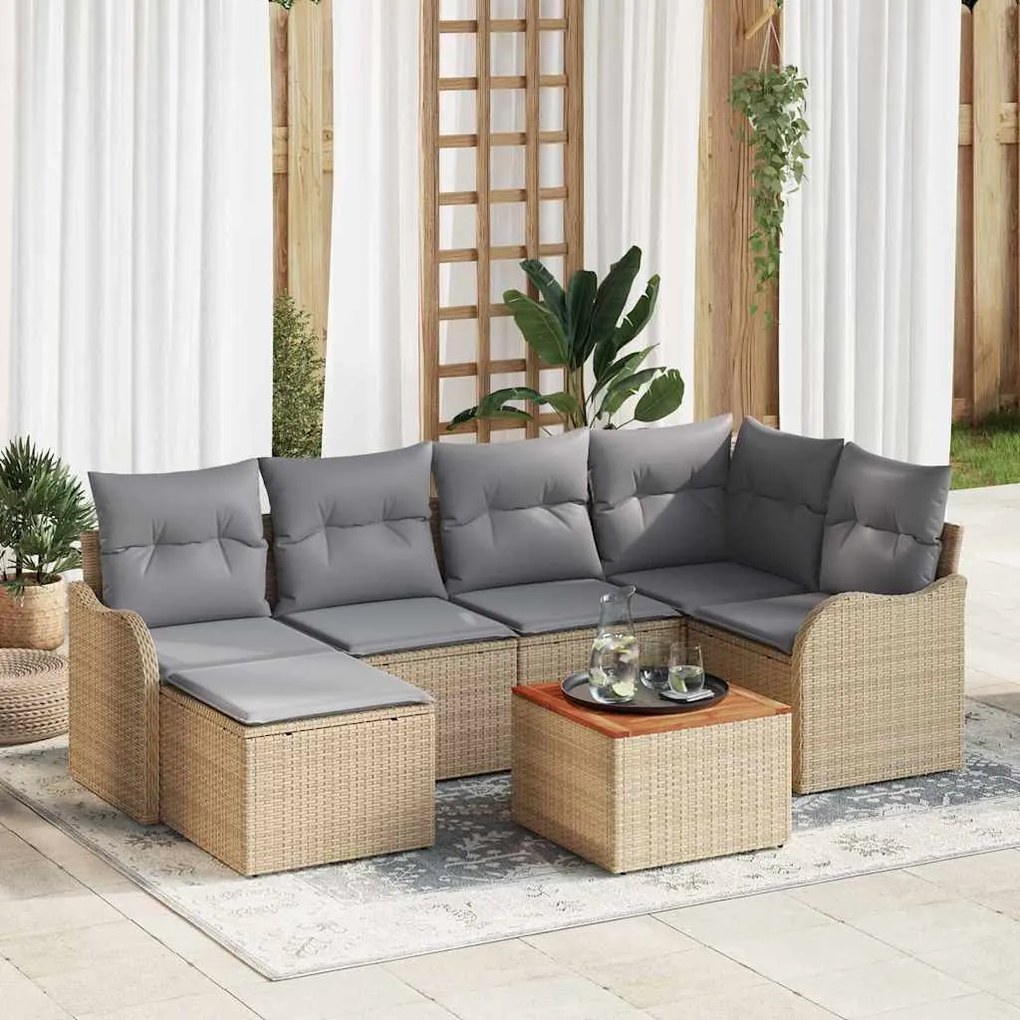 vidaXL Σετ Καναπέ Κήπου 7 pcs Μπεζ Πολυ ράταν