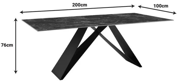 Τραπέζι Meja pakoword Sintered stone μαύρο με μεταλλικά πόδια σε μαύρη απόχρωση 200x100x76εκ 200x100x76 εκ.