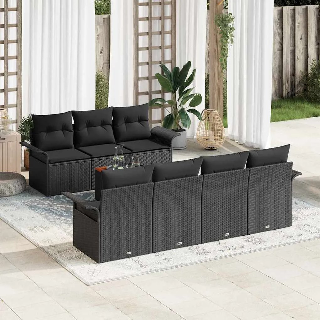 vidaXL Σετ Καναπέ Κήπου 8 pcs Μαύρο Πολυ ράταν