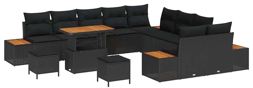 vidaXL Σετ Καναπέ Κήπου με μαξιλάρι 13 pcs Μαύρο Πολυ ράταν