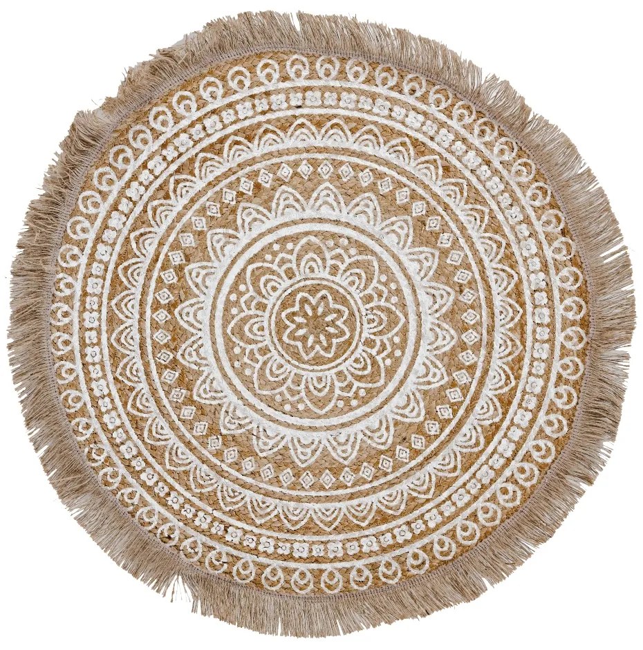 Χαλάκι Στρογγυλό Yute 235 Beige-White διαμετρος 120εκ. - Kentia