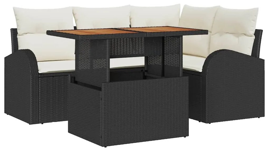 vidaXL Σετ Καναπέ Κήπου 5 pcs Μαύρο και κρεμ 100 x 55 x 73 εκ