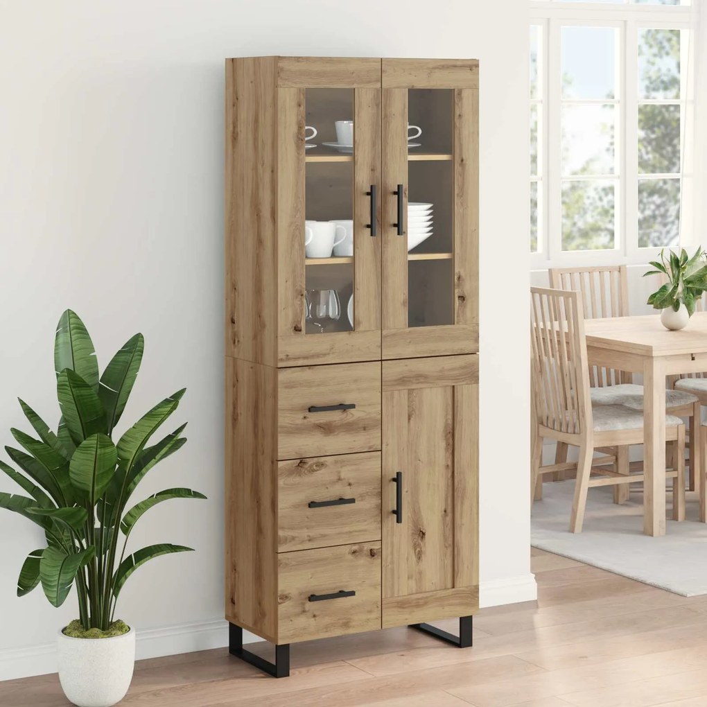 vidaXL Highboard με συρτάρι 2 pcs Artisan Oak Σύνθετο Ξύλο και Γυαλί