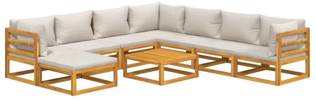 vidaXL Σαλόνι Κήπου Σετ 9 Τεμαχίων Μασίφ Ξύλο με Αν. Γκρι Μαξιλάρια