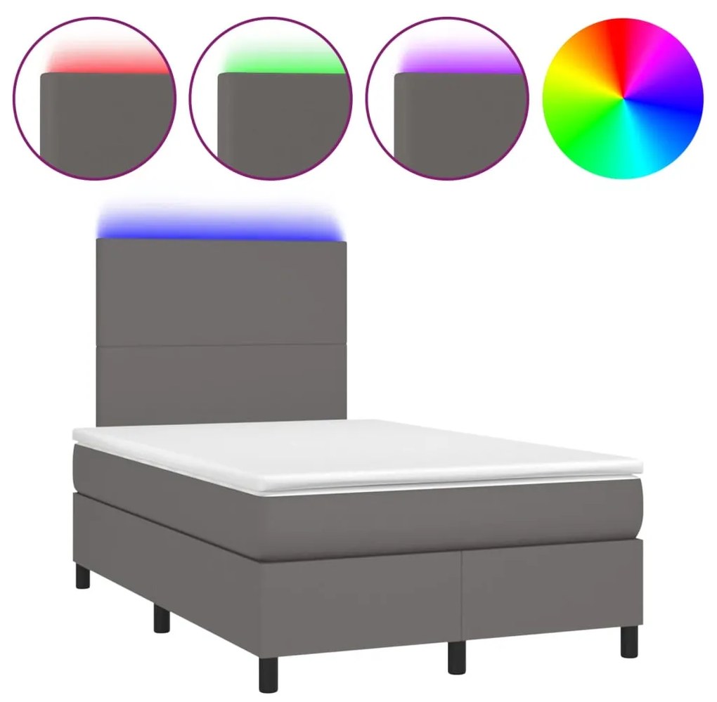 Κρεβάτι Boxspring με Στρώμα &amp; LED Γκρι 120x190 εκ. Συνθ. Δέρμα - Γκρι