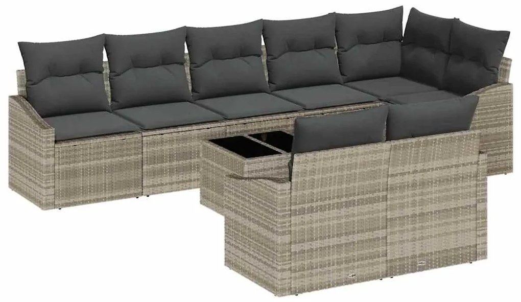 vidaXL Σετ Καναπέ Κήπου 9 pcs Ανοιχτό γκρι Πολυ ράταν