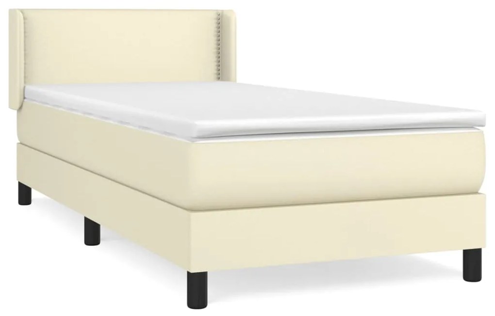 Κρεβάτι Boxspring με Στρώμα Κρεμ 100x200εκ. από Συνθετικό Δέρμα - Κρεμ