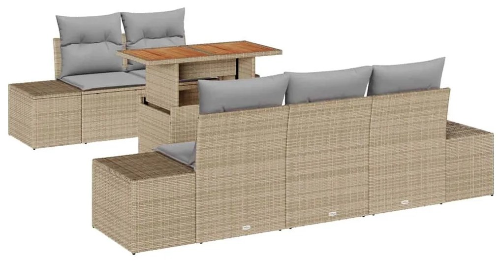 vidaXL Σετ Καναπέ Κήπου με αποθήκευση 6 pcs Μπεζ Πολυ ράταν