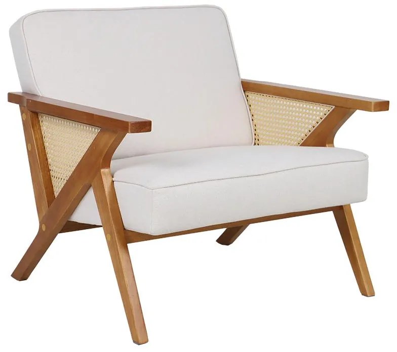 Πολυθρόνα Claudia ύφασμα μπεζ-pe rattan-rubberwood φυσικό 76x74.5x72 εκ.