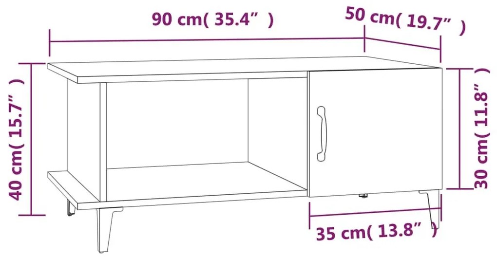 Τραπεζάκι Σαλονιού Γκρι Sonoma 90x50x40 εκ. Επεξεργασμένο Ξύλο - Γκρι