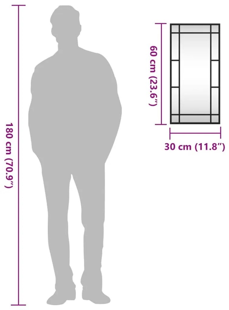 Καθρέφτης Ορθογώνιος Μαύρος 30 x 60 εκ. από Σίδερο - Μαύρο
