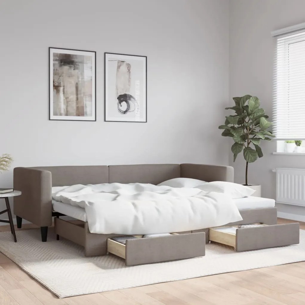 vidaXL Καναπές Κρεβάτι Συρόμενος Taupe 90x200 εκ. Ύφασμα &amp; Συρτάρια