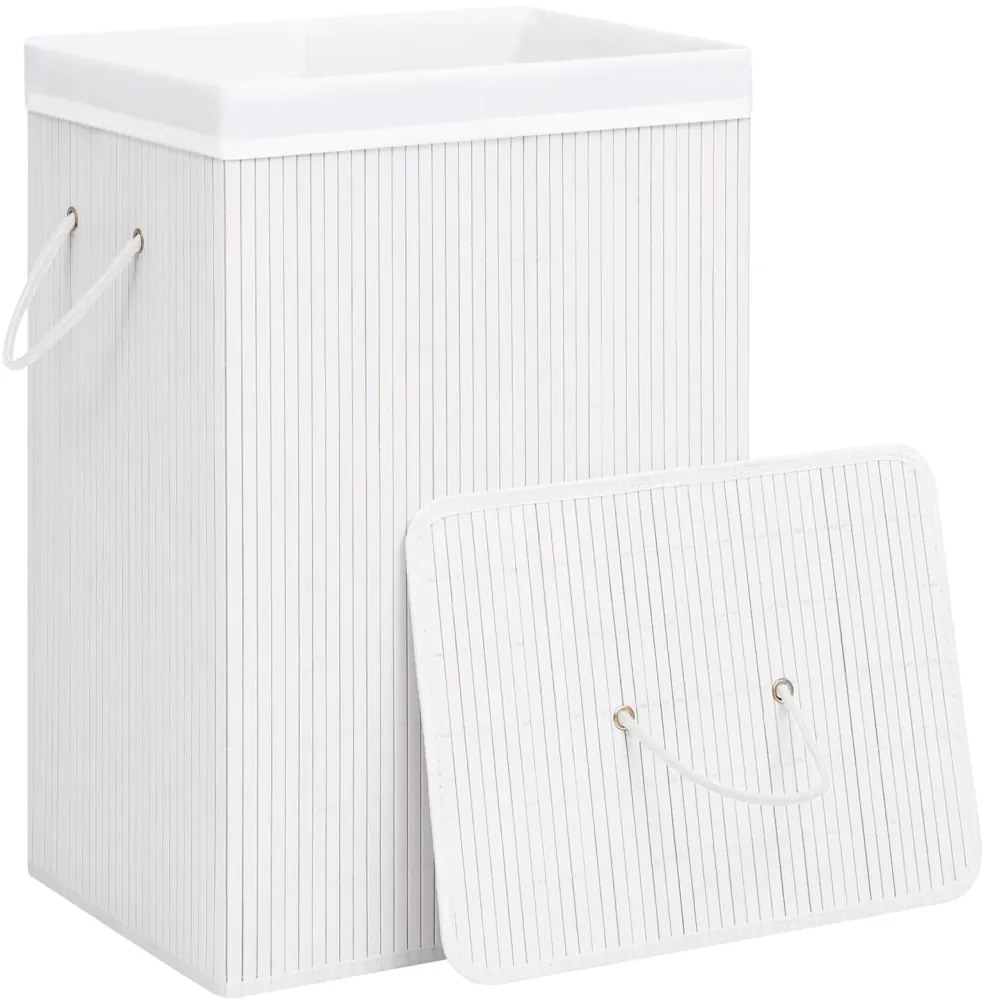 vidaXL Καλάθι Άπλυτων με 1 Τμήμα Λευκό από Μπαμπού