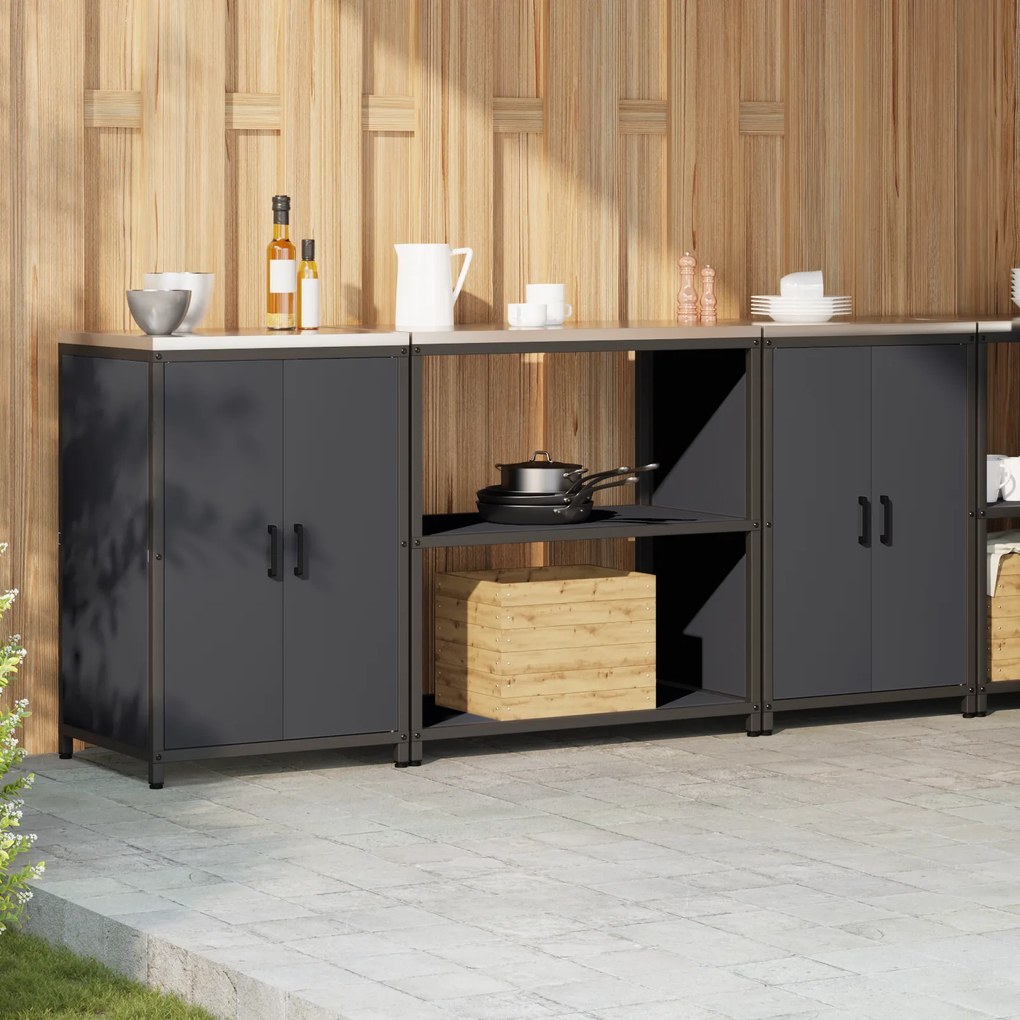vidaXL Σετ Αποθήκευσης Κουζίνας με ράφι 3 pcs Ανθρακί 210 x 50 x 92 εκ