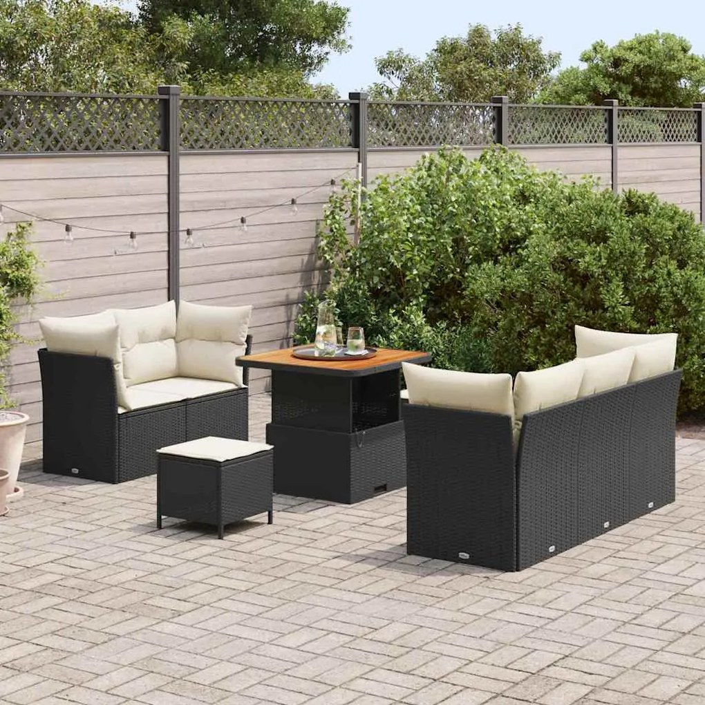 vidaXL Σετ Καναπέ Κήπου Ρυθμιζόμενο ύψος 8 pcs Μαύρο συνθετικό ρατάν