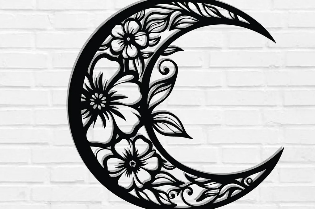 Intra απο ξύλο plywood 3mm-4mm πάχος - Floral Moon Metal Wall Art Laser Cut  Δίασταση 40x50 cm INTRAFABR-118875142