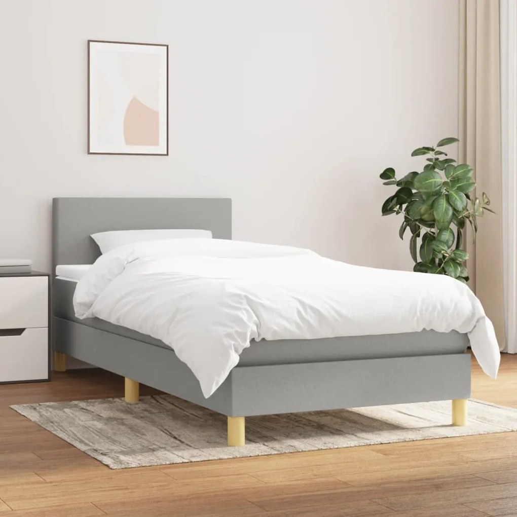 vidaXL Κρεβάτι Boxspring με Στρώμα Ανοιχτό Γκρι 90x190 εκ. Υφασμάτινο