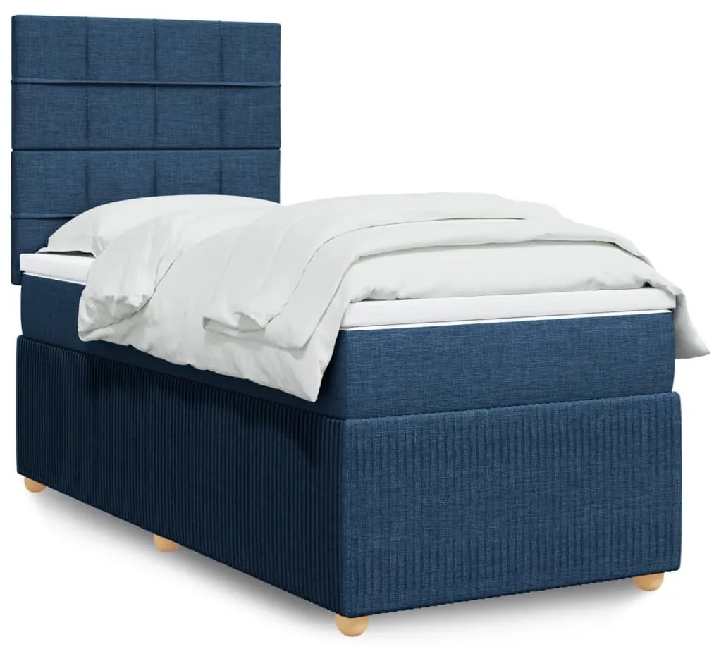 vidaXL Κρεβάτι Boxspring με Στρώμα Μπλε 90x190 εκ.Υφασμάτινο