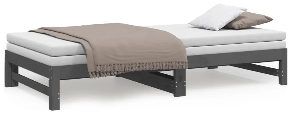 vidaXL Καναπές Κρεβάτι Συρόμενος Γκρι 2x(80x200) εκ. Μασίφ Ξύλο Πεύκου