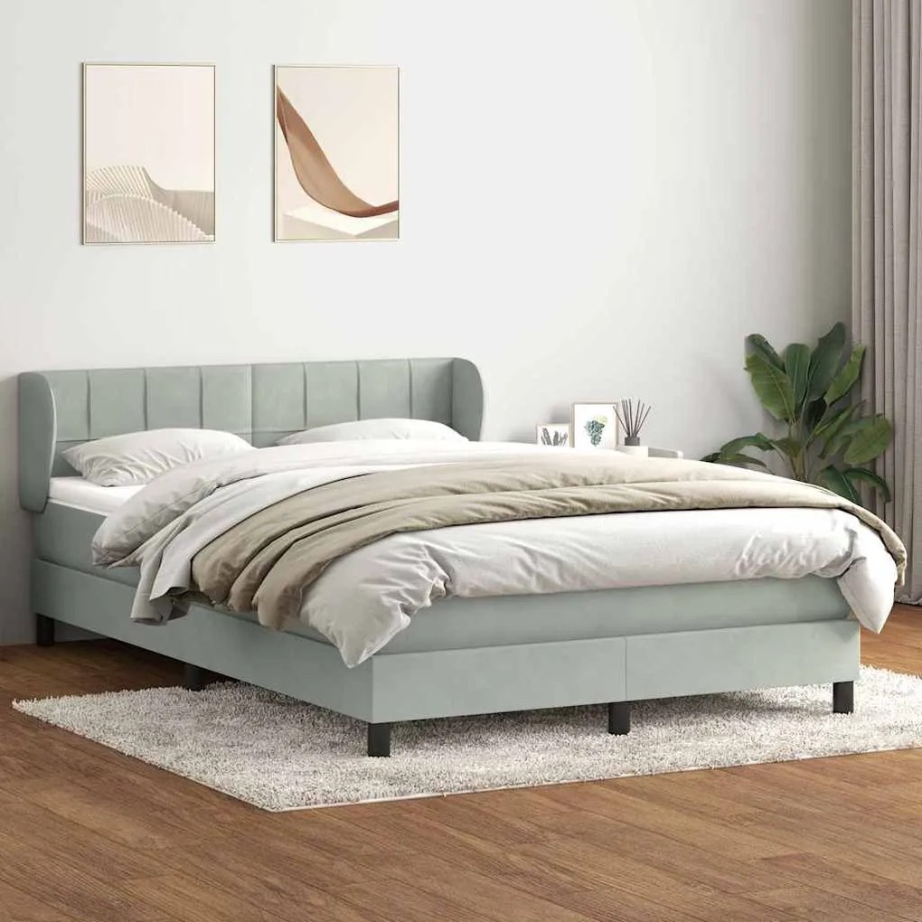 Κρεβάτι Boxspring με Στρώμα Ανοιχτό Γκρι 140x220 εκ. Βελούδινο - Γκρι