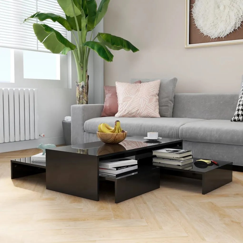 vidaXL Τραπεζάκι Ζιγκόν Γυαλιστερό Μαύρο 100x100x26,5 εκ. Μοριοσανίδα